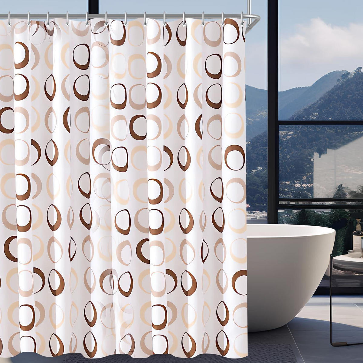 DUSCHVORHANG 120x200cm Kamelfarbe Kreis Wasserabweisend Waschbar Polyester - Multicolor, Textil (120/200cm)