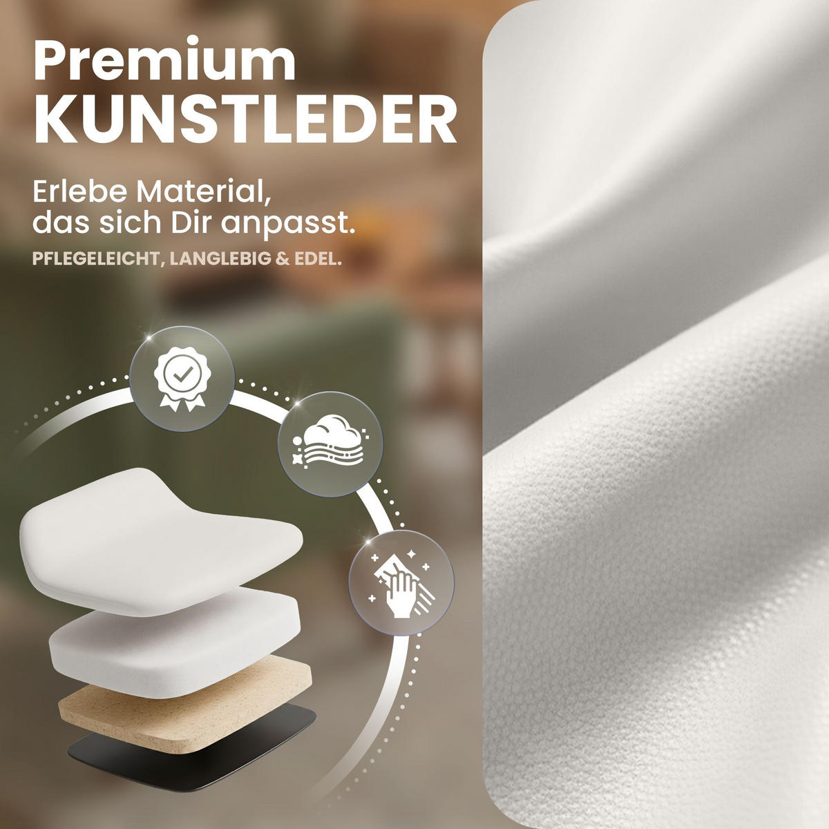 DREHSTUHL 2 Lederlook Weiß - Schwarz/Weiß, Textil (65/79/69cm) - CLP