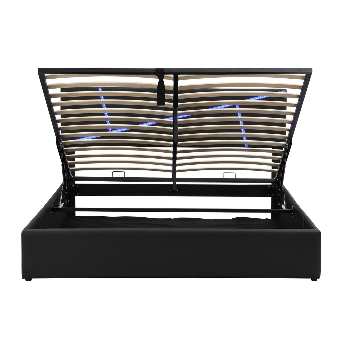 POLSTERBETT 140/200 cm mit LED-Beleuchtung, hydraulischem Bettkasten und Lattenrost aus PU, Schwarz - Schwarz, Kunststoff (140/200cm) - Redom