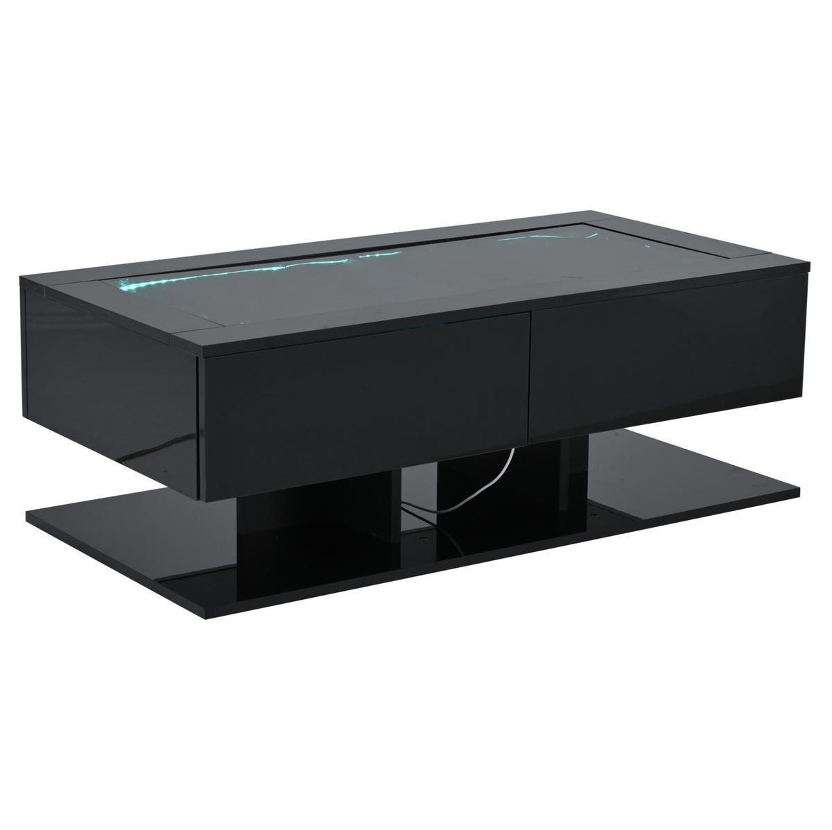 COUCHTISCH 100/50/35 cm schwarz aus Spanplatte und Glas mit LED-Licht - Schwarz, Holzwerkstoff (100/50/35cm) - OKMYHOME