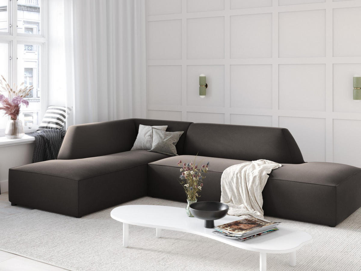 ECKSOFA links Ruby aus Samt dunkelgrau 4 Sitzplätze - Dunkelgrau, Textil (180/273cm) - Micadoni