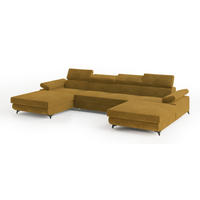 WOHNLANDSCHAFT DETTI Gelb Velours-Stoff mit Schlaffunktion - Gelb, Holz (339/89/190cm) - MASSENO