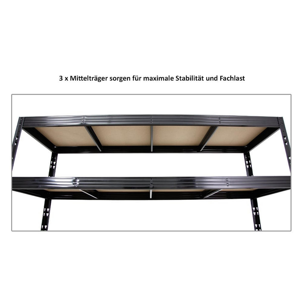 SCHWERLASTREGAL Rhino 200x200x60 cm 4 Spanplatten-Ebenen 16mm Fachlast 500 kg Schwarz - Schwarz, Metall (200/200/60cm) - PROREGAL