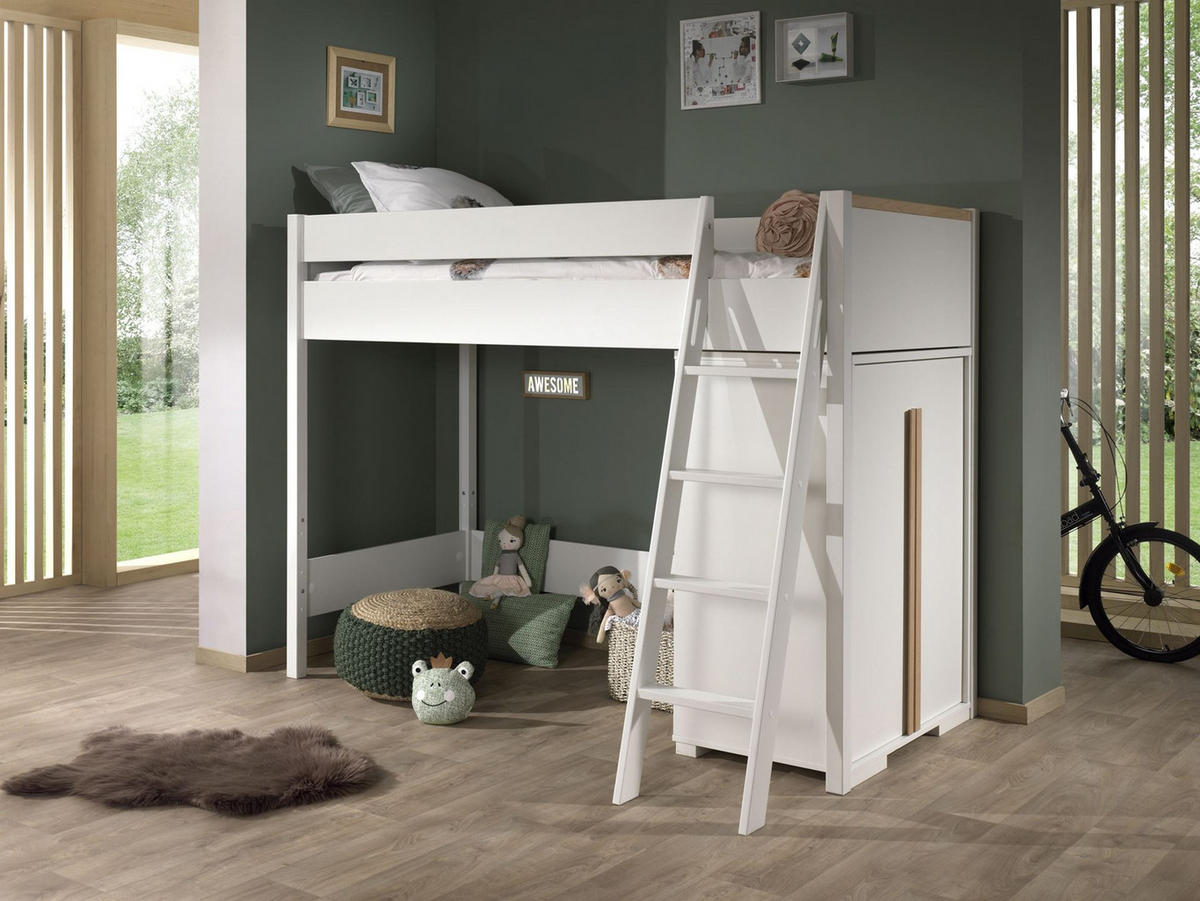 KINDERZIMMER Set Kariotta 1 Holzwerkstoff + Massivholz Weiß/Buche - Weiß, Holz (210/160/110cm) - 58aufmkessel