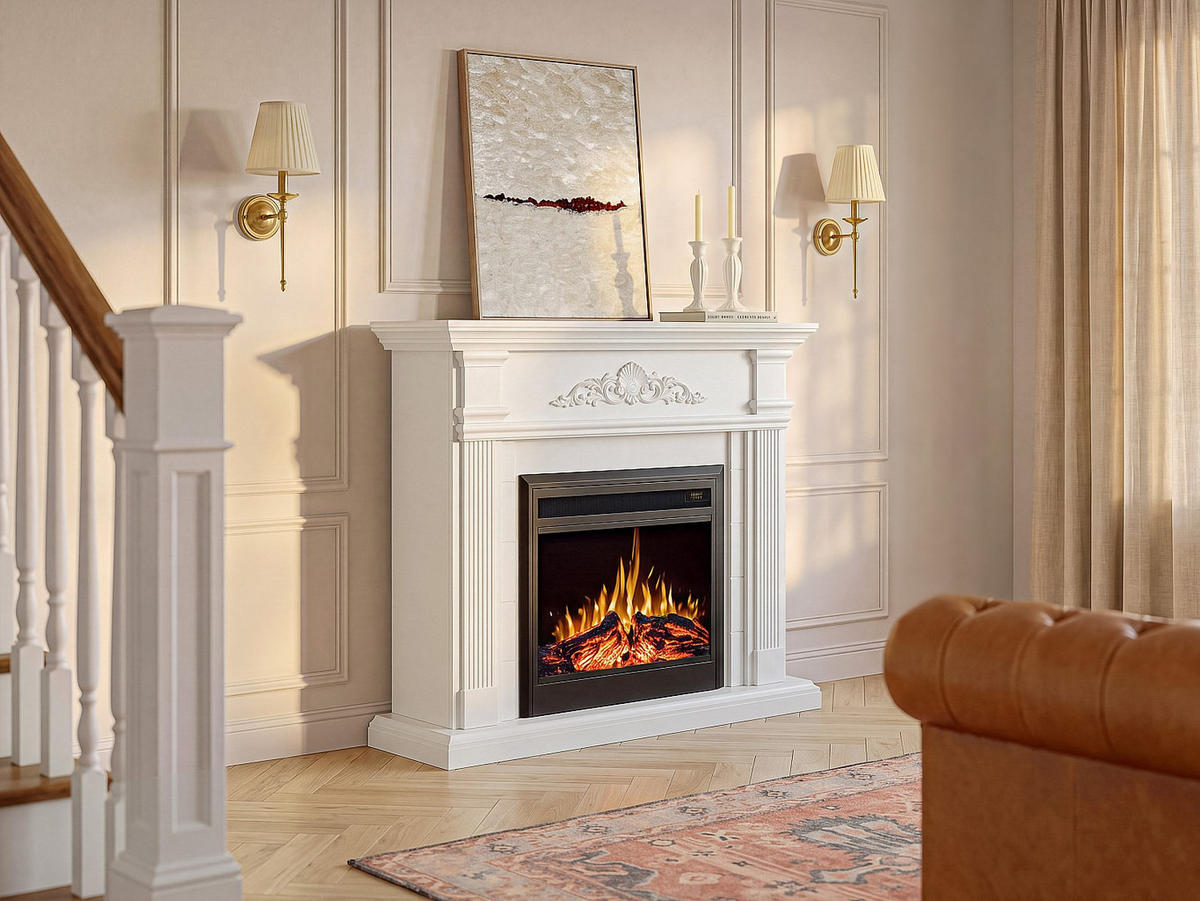 KAMIN - 140 x 37 - glas - weiß Otemanu - Weiß, Glas (140/112/37cm) - Vente-Unique