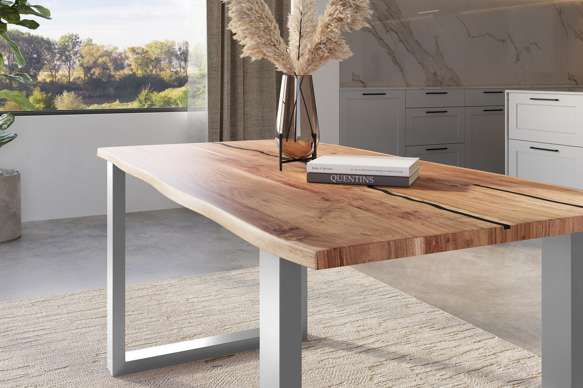 ESSTISCH POLLY - Beige/Silberfarben, Holz (85/160/77cm) - SAM