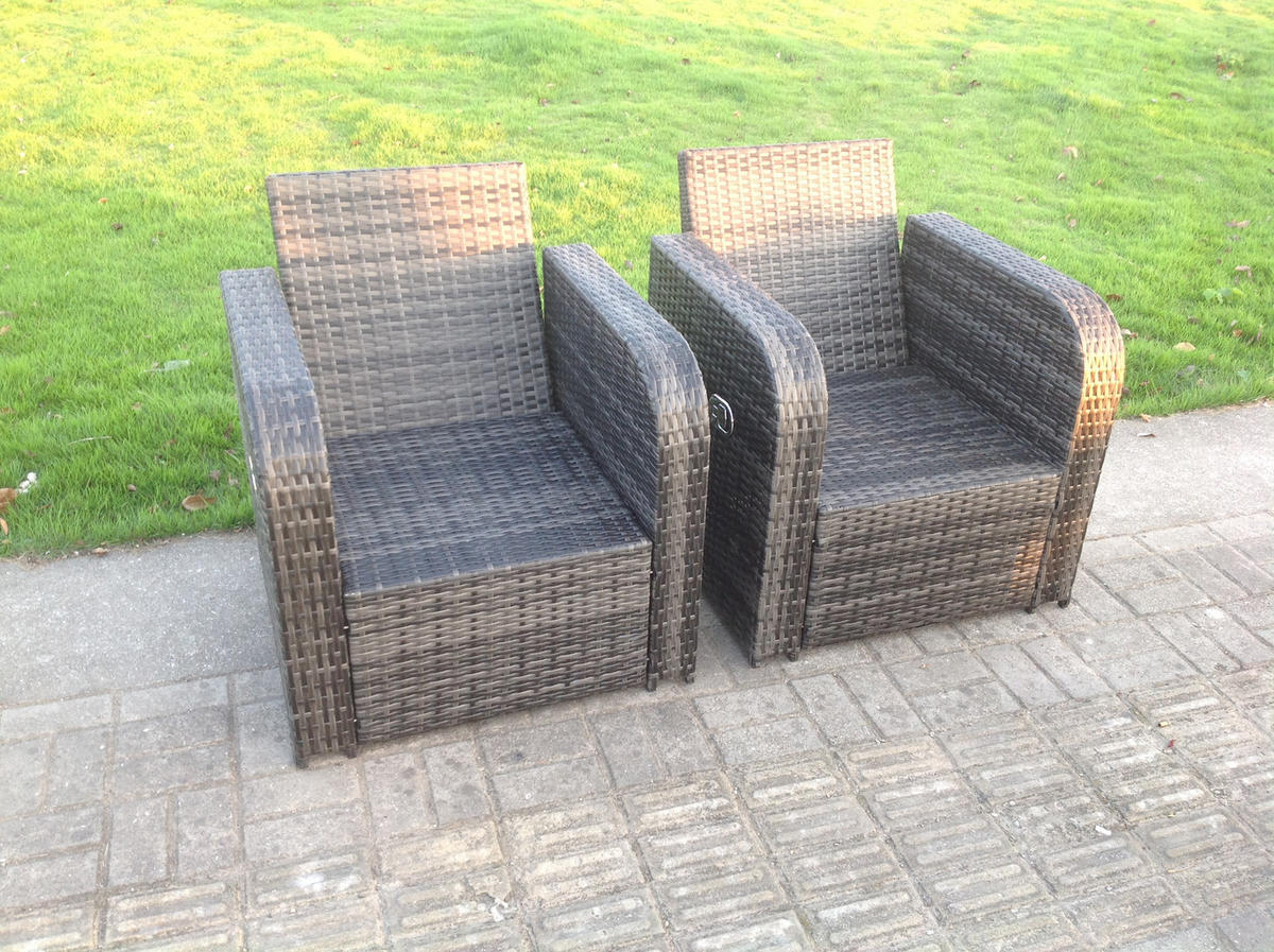 GARTENSET Polyrattan 5-Sitzer - Dunkelgrau/Grau, Glas/Kunststoff - Fimous
