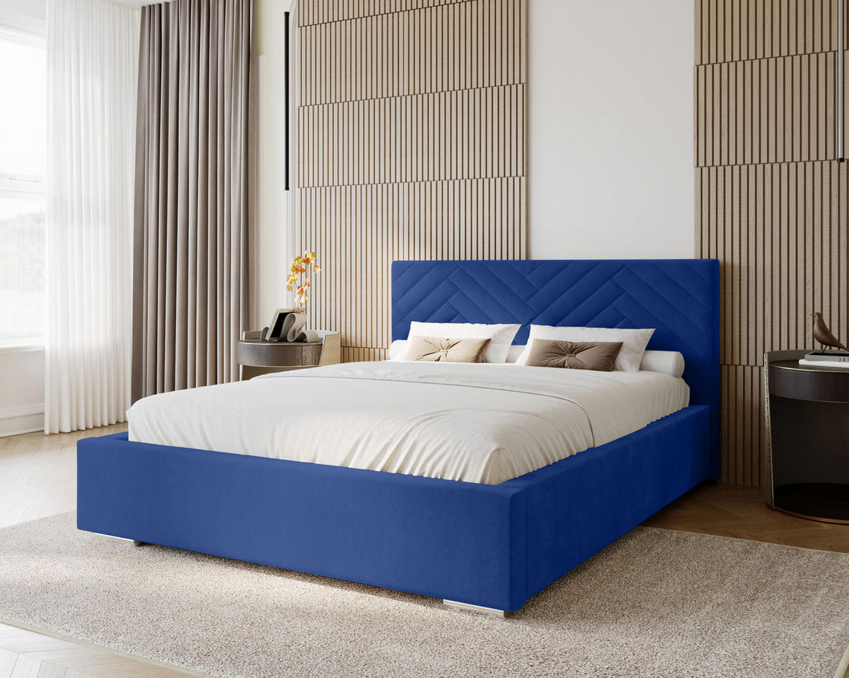 POLSTERBETT Aura 120x200 cm, Doppelbett mit Bettkasten und Lattenrost aus Holz, Velourstoff: Dunkelblau - Dunkelblau, Holz/Kunststoff (120/200cm) - Marpur