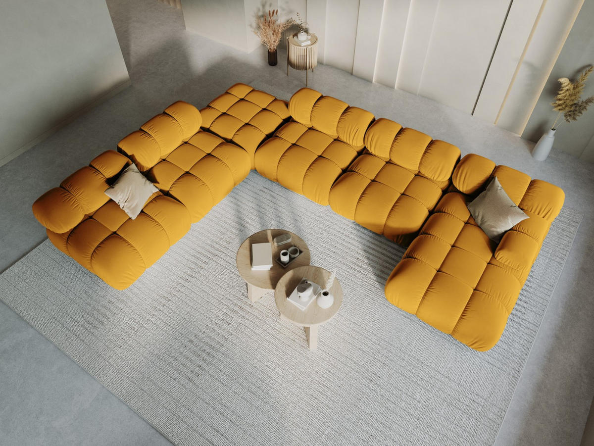 MODULARES-PANORAMASOFA links Bellis aus Samt gelb 7 Sitzplätze - Gelb, Textil (282/63/379cm) - Micadoni