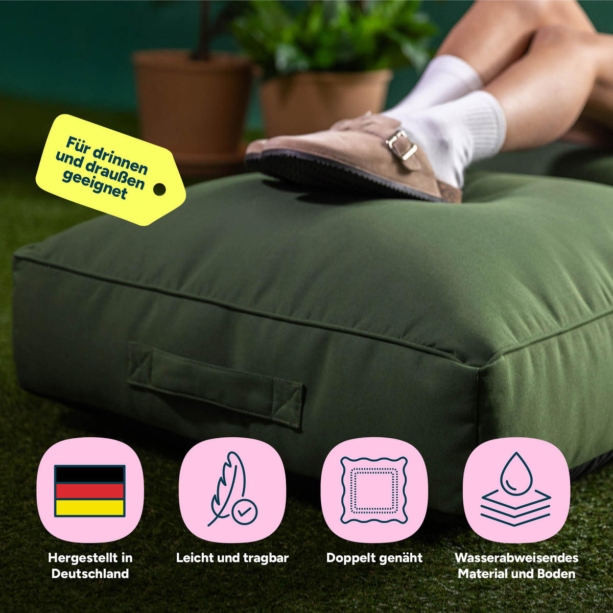 BODENKISSEN mit Sitzsackfüllung Solus - Grün, Textil (72/22/72cm) - icon