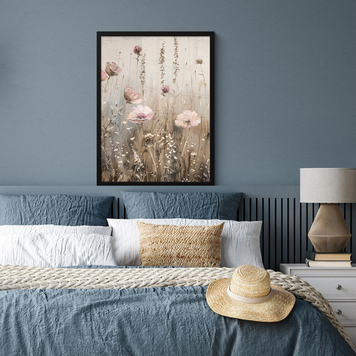 GERAHMTES BILD Blumen - Rosa - Modern - Beige 60x80 cm - Beige, Papier (60/80cm) - MuchoWow