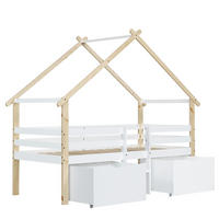 KINDEREINZELBETTEN aus Holz & MDF 90x200 cm in Weiß/Natur mit Treppe & 2 Fächern - Weiß, Holzwerkstoff (90/200cm) - Modfu