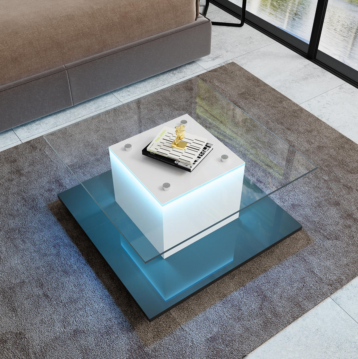 COUCHTISCH 80/80/40 cm in Weiß/Schwarz aus Spanplatte mit LED-Lichtband - Weiß, Holzwerkstoff (80/80/40cm) - OKMYHOME