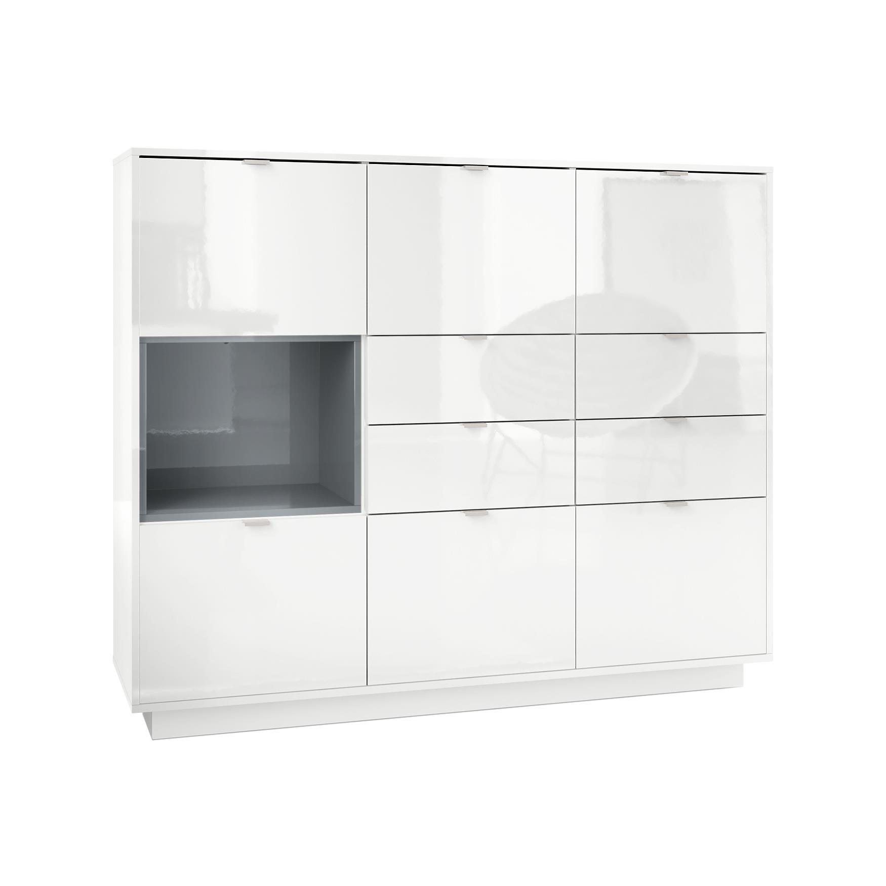 HIGHBOARD Metro Einsatz in Grau Hochglanz - Grau, Holzwerkstoff (153/123/38cm) - Vladon