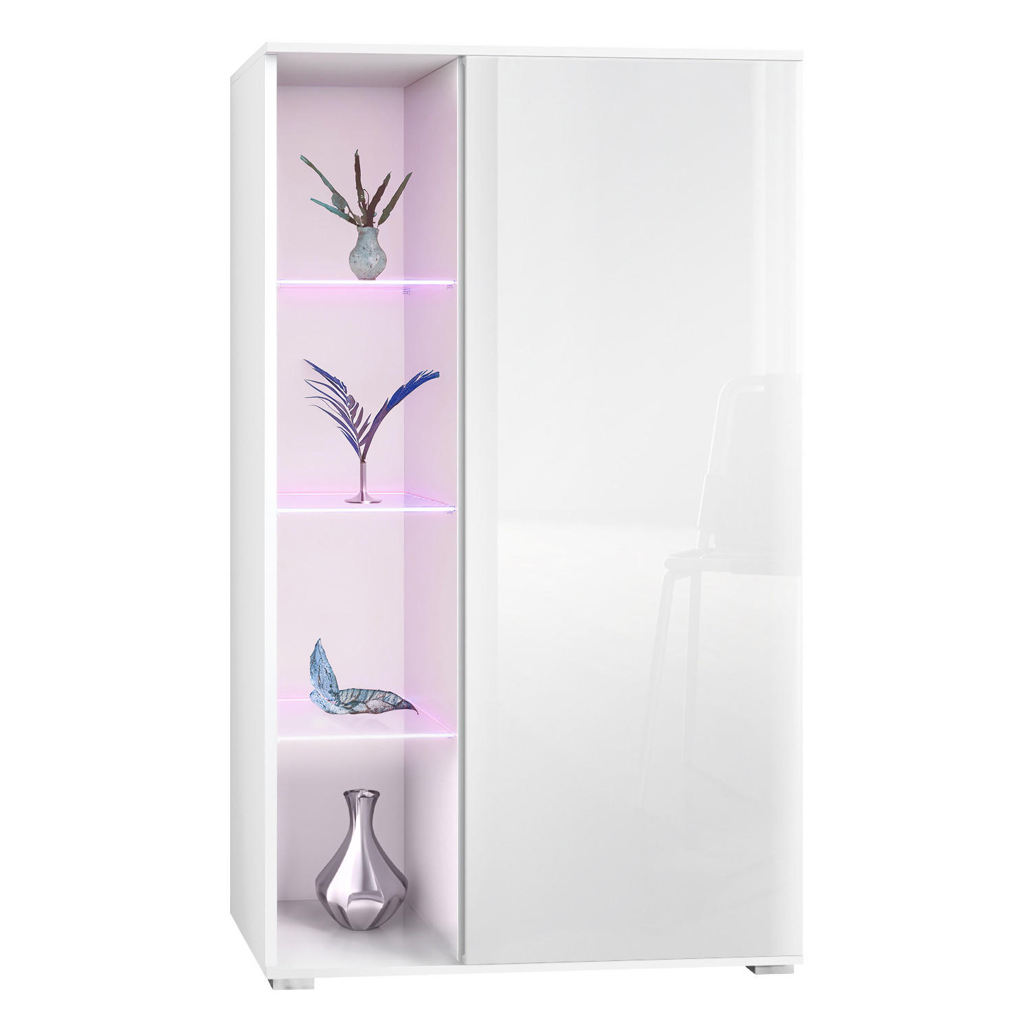 Vladon Vitrine Weiß Hochglanz 71.5x134x35 cm