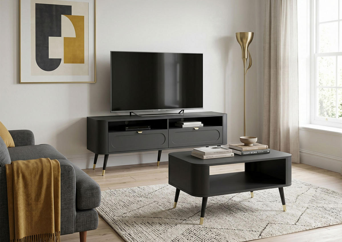 COUCHTISCH Blinx schwarz gold 80 / 60 / 42cm - Goldfarben/Schwarz, Holz/Holzwerkstoff (60/80/42cm) - Feldmann-Wohnen