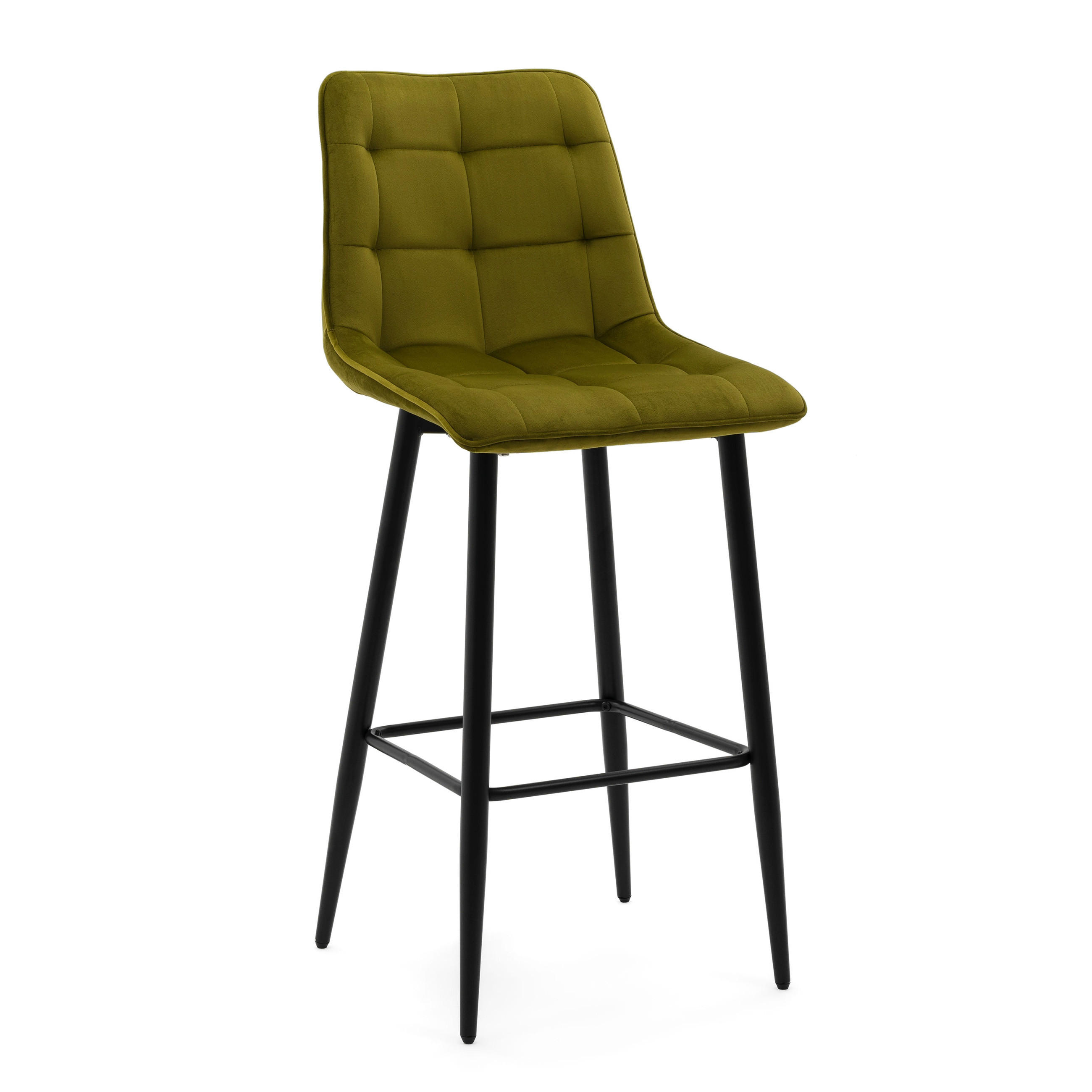 BARHOCKER CHIC gespolsterter mit Steppung - olive - Samt Velours - Schwarz/Olivgrün, Textil/Metall (46/109/56cm) - NEW HOME