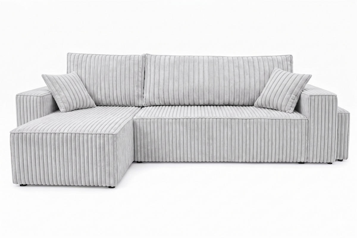ECKSOFA Mit Schlaffunktion Und Pouf, Cordstoff Tilia, Grau, Links, Best L Mit Pouf - Grau, Holz (244/145cm) - Kaiser Möbel