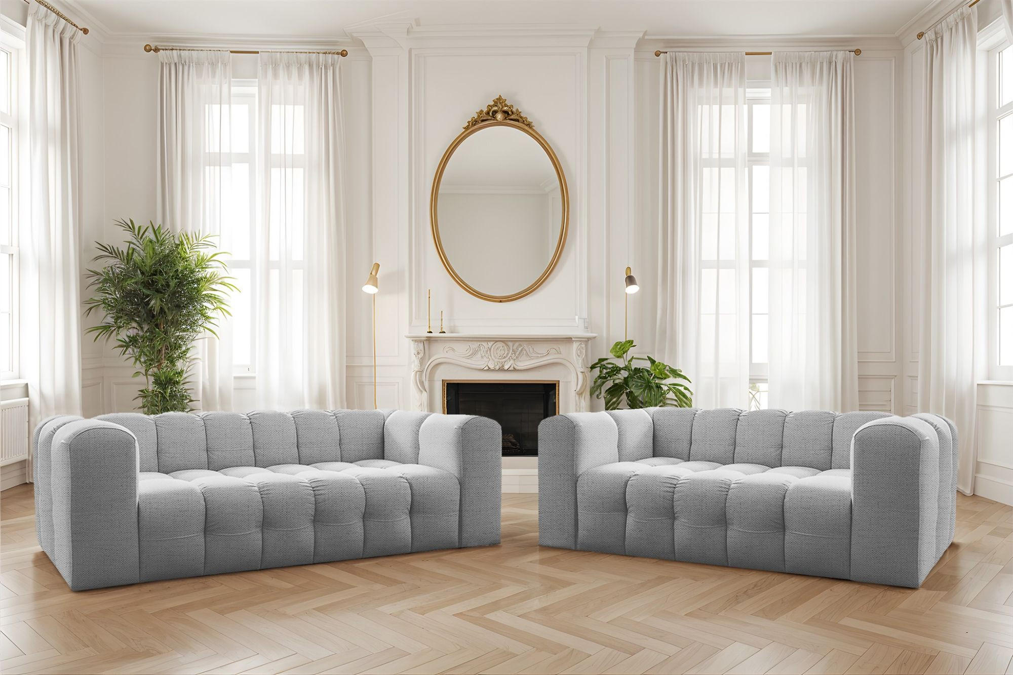 SOFASET Solvie 3-4 In Moly - Hellgrau, Holzwerkstoff/Textil (250/75/106cm) - Fun Möbel