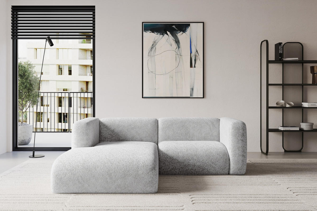 ECKSOFA Ottomane Links MIRA-L1 227x179x89 Grau Velours - Schwarz/Grau, Holzwerkstoff/Kunststoff (227/179cm) - ALTDECOR