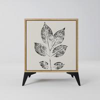 SIDEBOARD LEAFY STAMPS, Eichefarben, 57,5x42x70,5 cm, Schwarze Metall-Sternfüße - Eichefarben/Multicolor, Holzwerkstoff/Metall (57.5/70.5/42cm) - SpaceRebels