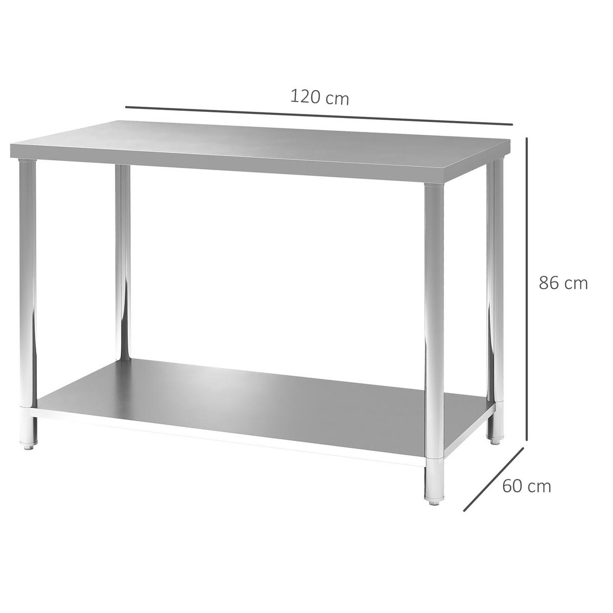 WERKBANK DE-18997 Edelstahl, 2 Ablagen, 120x60 cm Silber - Silberfarben, Metall (60/86/120cm) - ComfortXL
