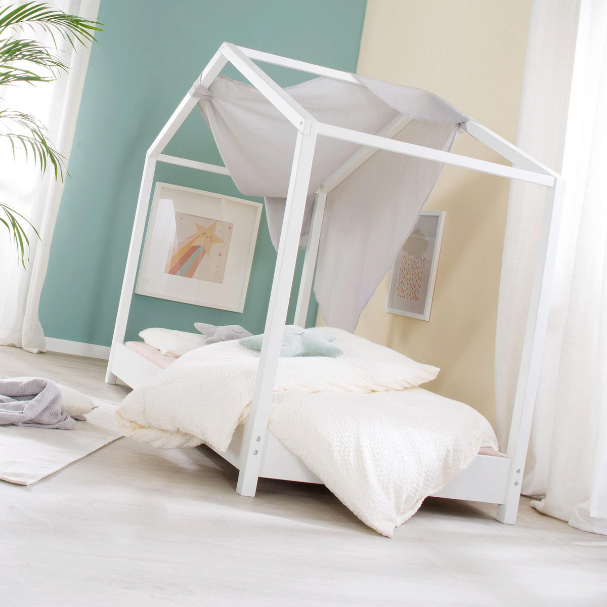 HAUSBETT 70 x 140 cm Bodenbett weiß - Weiß, Holzwerkstoff (70/140cm) - Roba