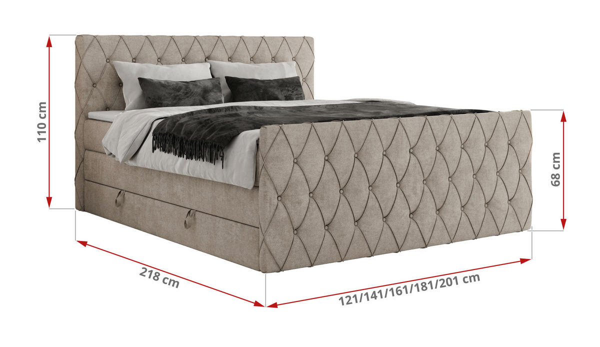 BOXSPRINGBETT MIREN KING DUO 120/200 Beige Struktur - H3 - Beige, Holz/Textil (120/200cm) - MKS