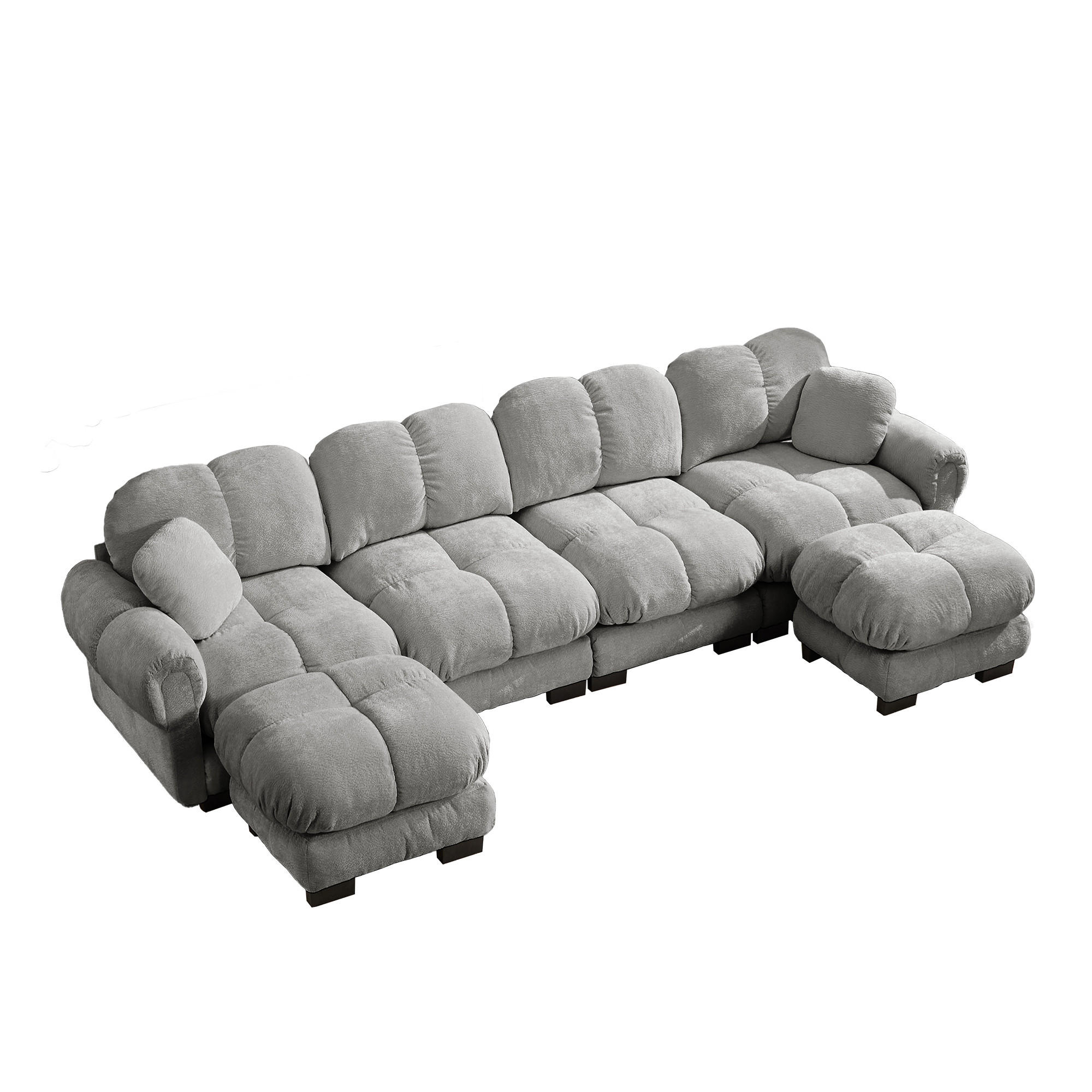 WOHNLANDSCHAFT DE-34384 U-Form mit 2 Ottomans und Steppdesign Hellgrau - Hellgrau, Textil (149/90/330cm) - ComfortXL