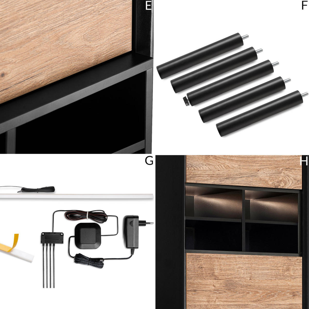 REGAL LOFTY Kreuzeinlage, schwarz / Eiche natur - Eichefarben/Schwarz, Holzwerkstoff (52/174/41cm) - KONSIMO®