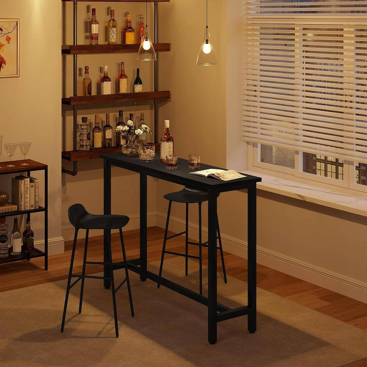 BARTISCH, aus MDF, Helle Eiche, 140x100x40cm - Schwarz, Holzwerkstoff/Metall (40/140/100cm) - Woltu