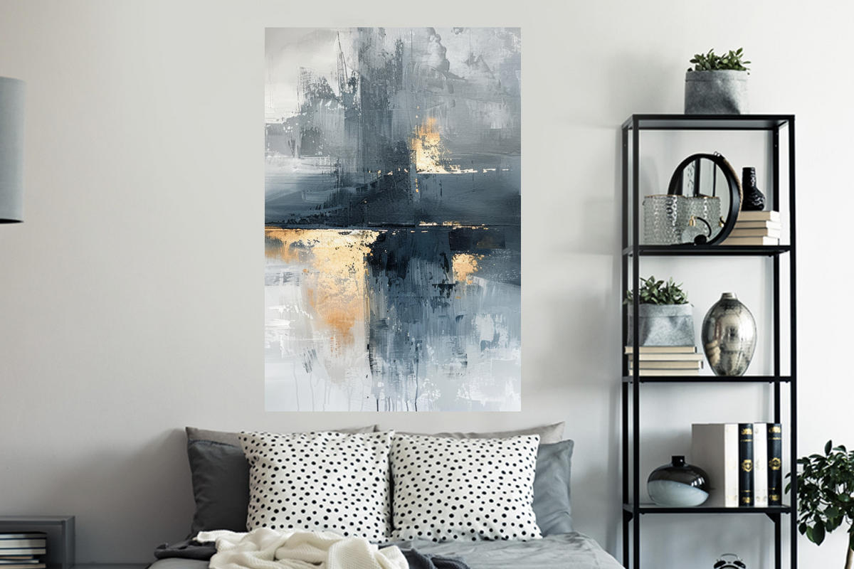 WANDTATTOO Kunst - Grau - Gold - Abstrakt 80x120 cm - Dunkelgrau, Kunststoff (80/120/0.1cm) - MuchoWow