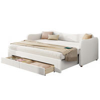 POLSTERBETT 90/200 cm beige aus Bouclé mit Ausziehfunktion, 2 Schubladen und USB - Beige, Holzwerkstoff (90/200cm) - OKWISH