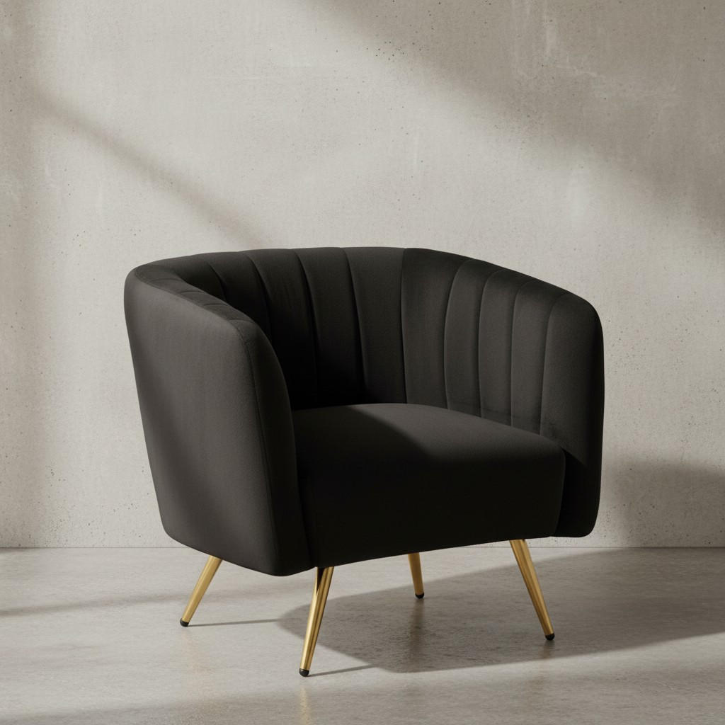 LOUNGESESSEL Samt Schwarz mit Metallgestell und Armlehnen - Goldfarben/Schwarz, Textil/Metall (60/72/85cm) - KADIMA DESIGN