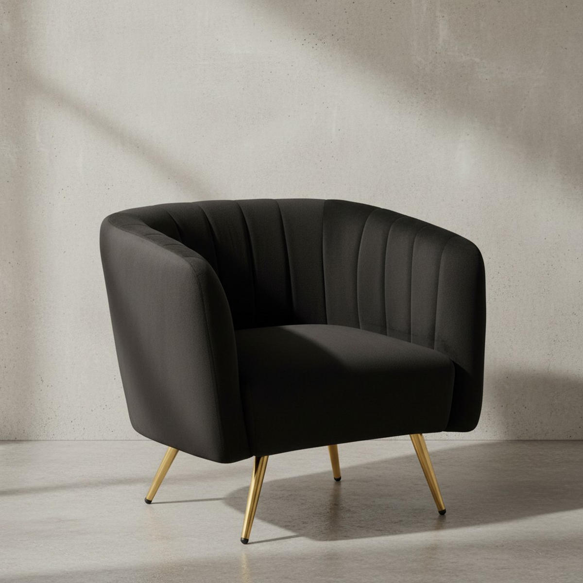 LOUNGESESSEL Samt Schwarz mit Metallgestell und Armlehnen - Goldfarben/Schwarz, Textil/Metall (60/72/85cm) - KADIMA DESIGN