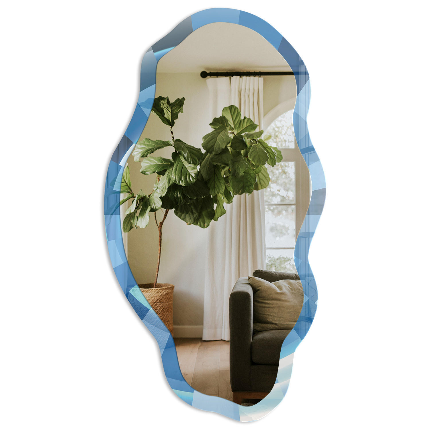SPIEGEL 90x45 cm asymmetrisch mit Druck - Energiewirbel - Transparent, Glas (45/90/0.4cm) - TULUP