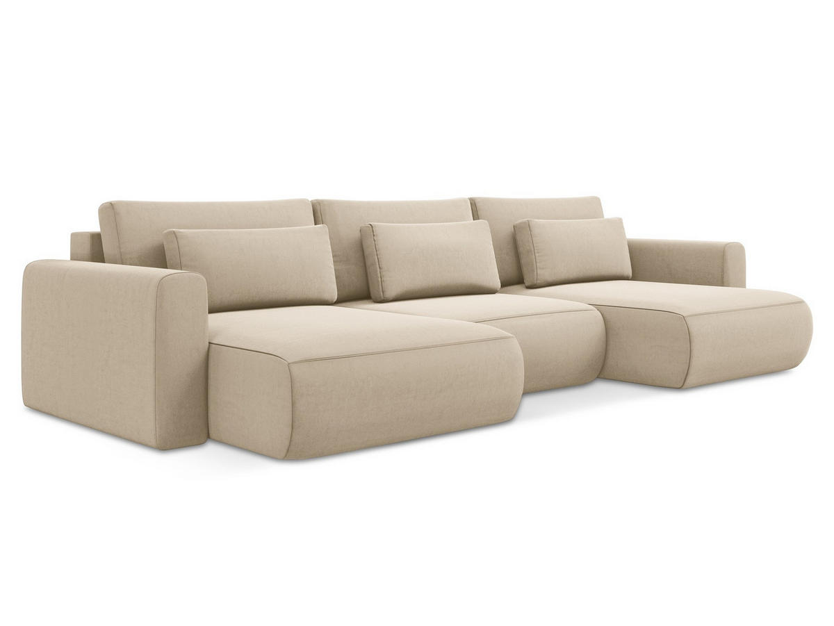 WOHNLANDSCHAFT Samt Stoff Beige - Beige/Creme, Kunststoff/Textil (340/82/149cm) - Makamii