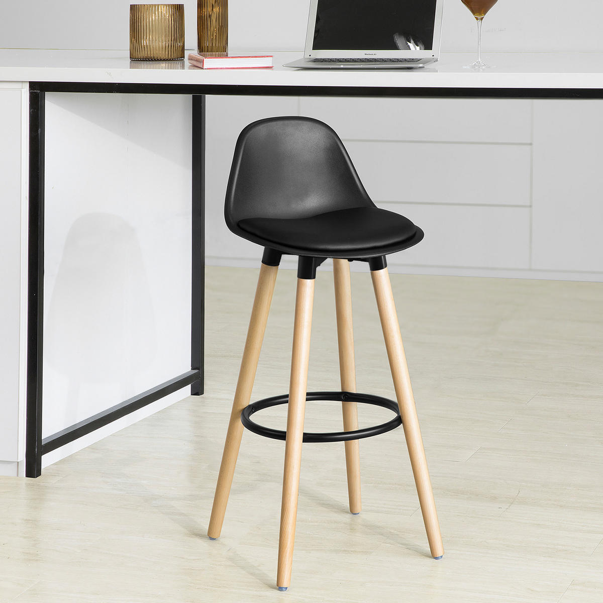 BARHOCKER Buche Schwarz - Naturfarben, Holzwerkstoff (39/92/41cm) - SoBuy