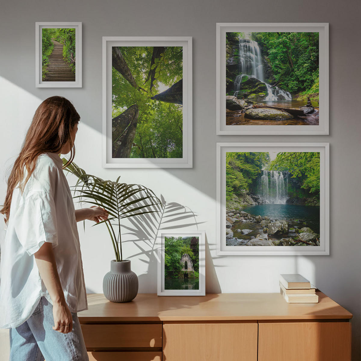 WANDBILDER 5er-Set - 50x50 cm & 20x30 cm & 40x60 cm Weißer Rahmen - Denkmäler Europas in warmen Farben - Weiß, Kunststoff (40/60cm) - ArtPrintCave