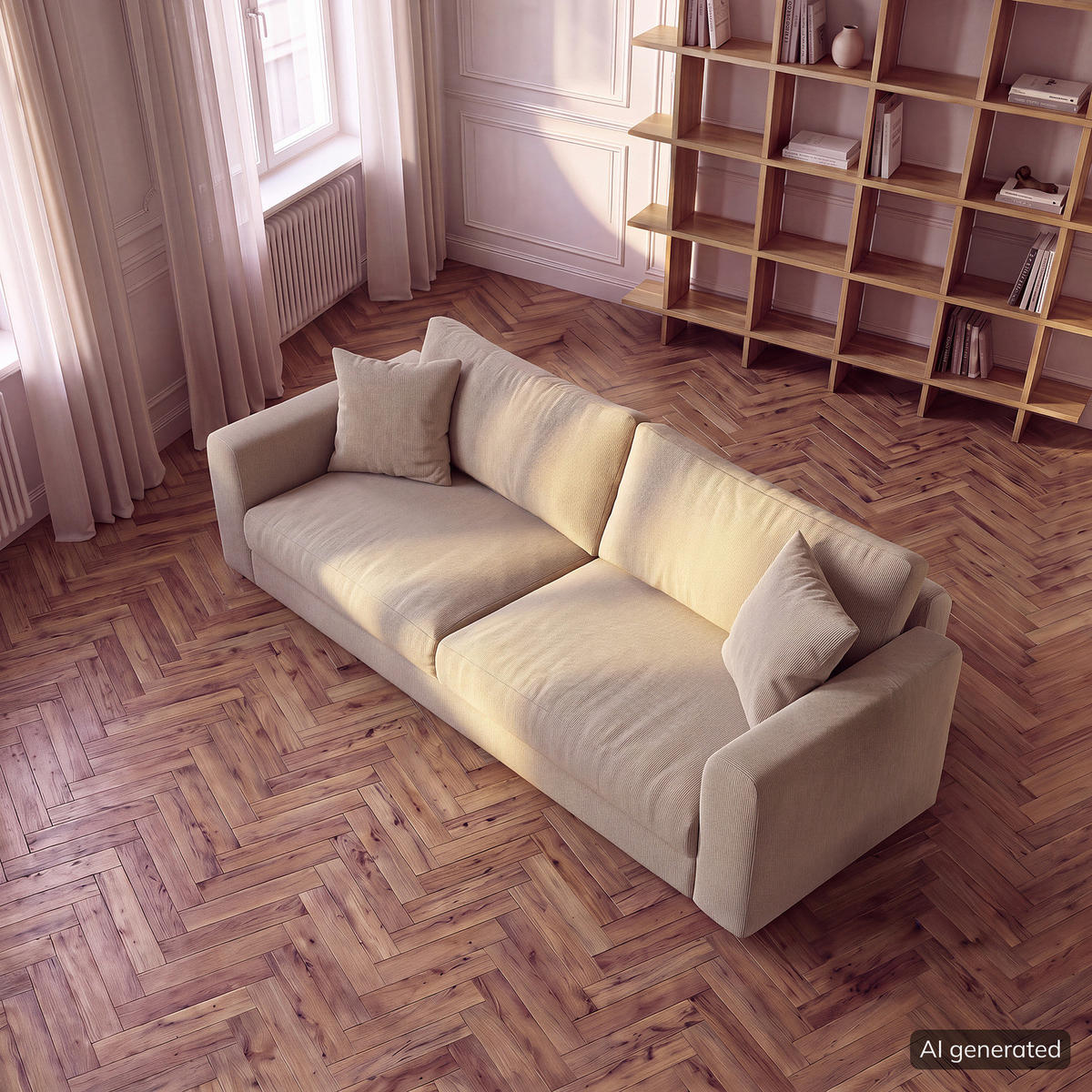 3-SITZER SOFA - Beige/Schwarz, Holz/Kunststoff (238/79/106cm) - home24
