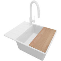 GRANITSPÜLE Kopenhagen, 2-er set Alles Weiß 62/50 cm 1 Becken + Küchenarmatur 40/20 cm + Ablauf-Set + Schneidebrett ab 50er Unterschrank - Beige/Weiß, Kunststoff (62/20/50cm) - Primagran