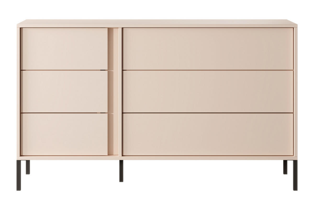 SIDEBOARD Piemontesia 6S Beige 137,3/81,4/39,5 cm – mit Push-to-Open-Funktion - Beige/Schwarz, Holzwerkstoff/Metall (137.3/81.4/39.5cm) - AX Living