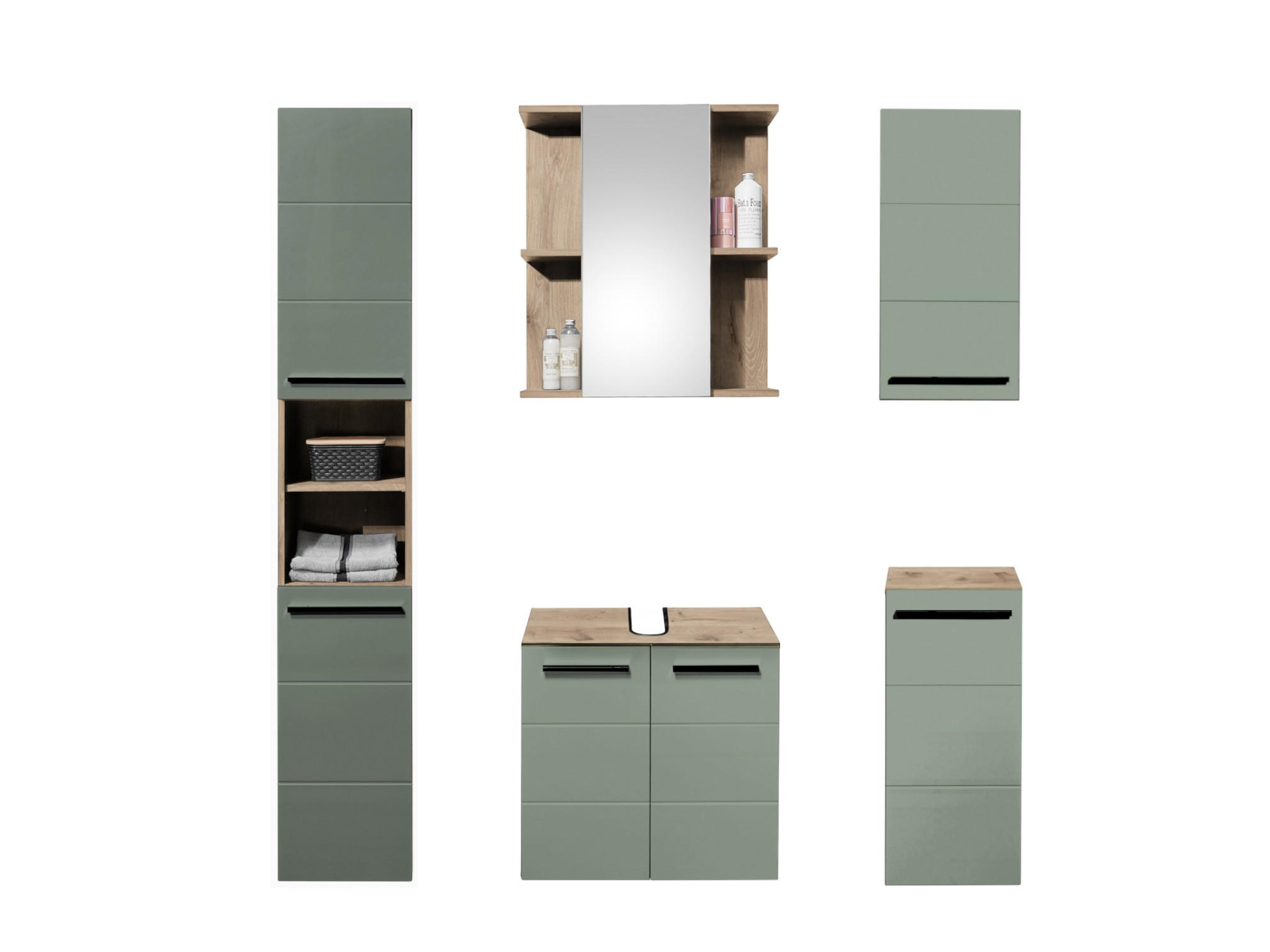 BADMÖBEL 5-teilig Schilfgrün - Grün, Holz/Kunststoff (188/190/31cm) - moebel dich auf