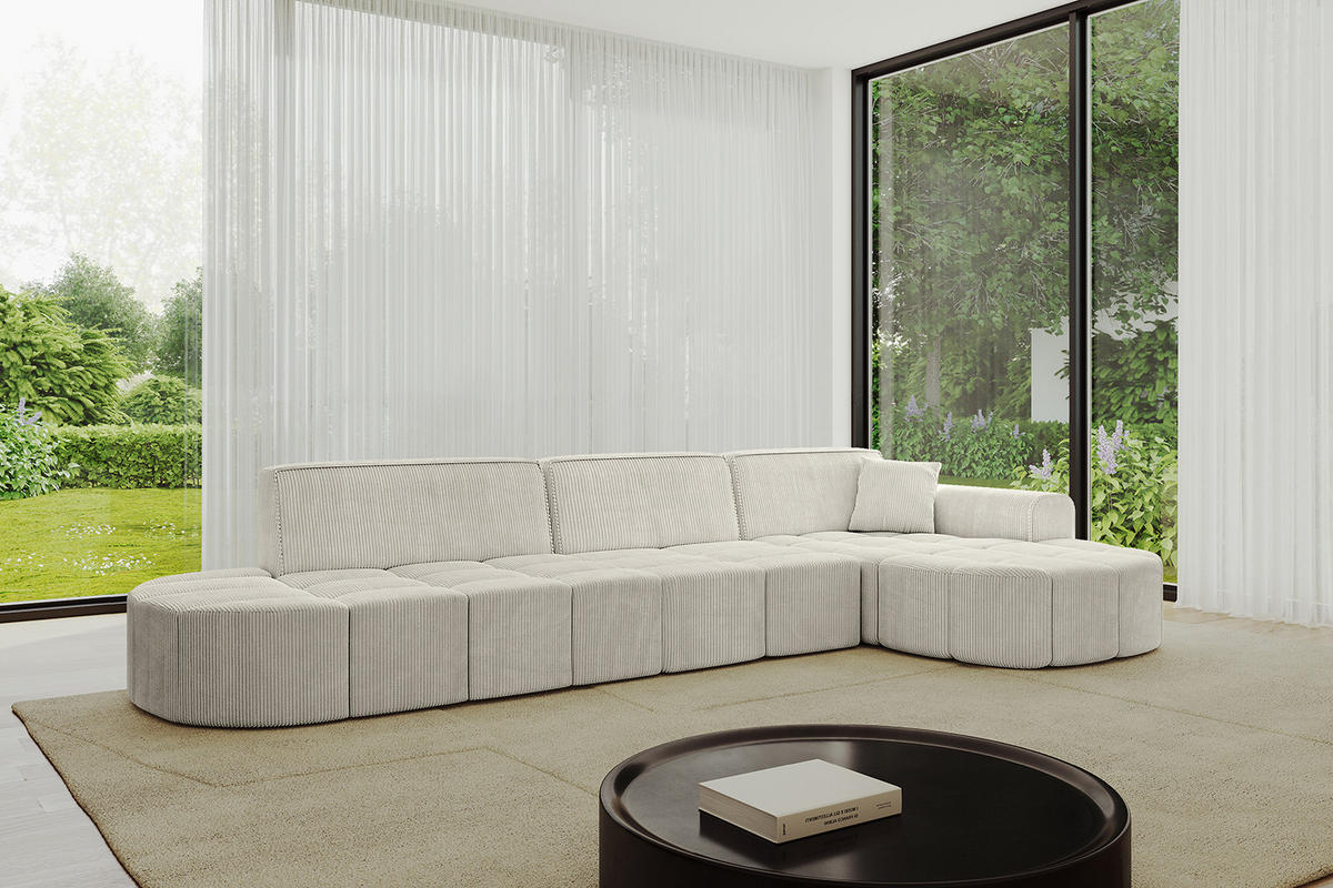 ECKSOFA Ottomane Rechts LIVO-L2 - 337x173x79,5 cm Hellgrau - Hellgrau, Holzwerkstoff/Textil (337/173cm) - ALTDECOR