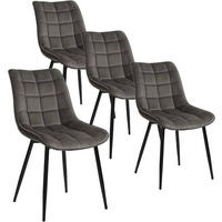 ESSZIMMERSTUHL 4er Set, Samt, Metallbeine, Dunkelgrau - Dunkelgrau/Schwarz, Textil/Metall (46/85.5/40.5cm) - Woltu