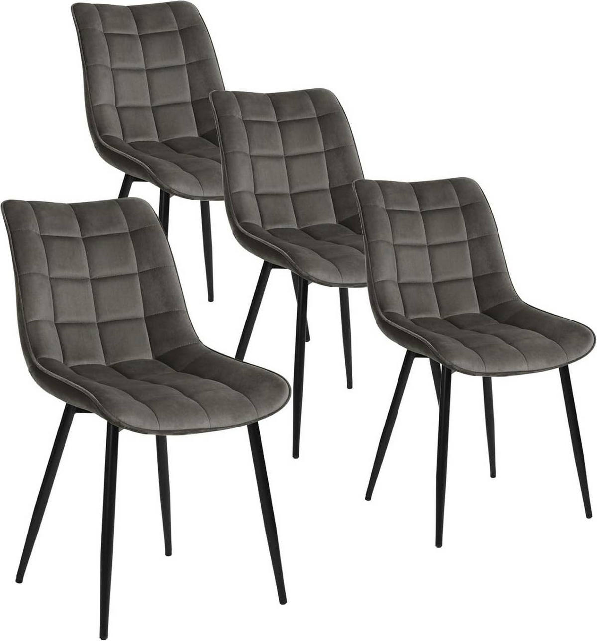 ESSZIMMERSTUHL 4er Set, Samt, Metallbeine, Dunkelgrau - Dunkelgrau/Schwarz, Textil/Metall (46/85.5/40.5cm) - Woltu