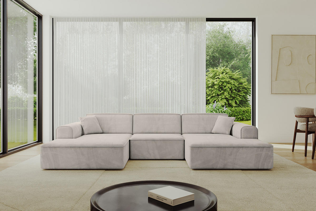 WOHNLANDSCHAFT IREA-U1-v3 - 303x171x79 cm Hellbraun - Hellbraun, Holzwerkstoff/Textil (303/79/171cm) - ALTDECOR