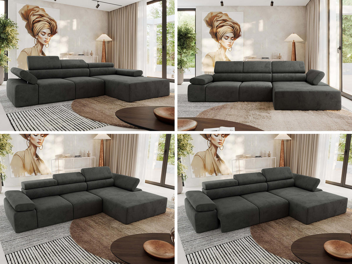 ECKSOFA RILASSO L Dunkelgrau Velvet - rechts - Dunkelgrau/Schwarz, Kunststoff/Textil (174/296cm) - MKS