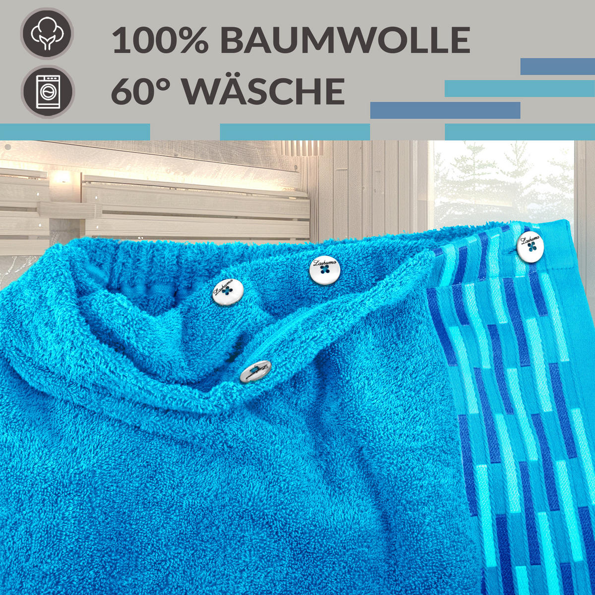 SAUNAKILT Dame Lugano Aquamarin - Blau, Textil (150/75cm) - Lashuma