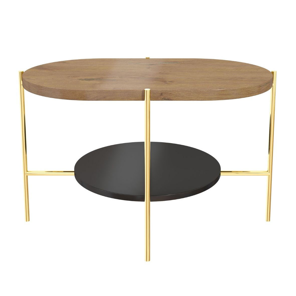 COUCHTISCH Arena Eiche, Gold, Oval - Eichefarben/Goldfarben, Holzwerkstoff/Metall (50/80/50cm) - Dancan